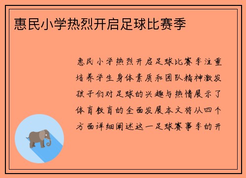 惠民小学热烈开启足球比赛季