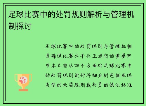 足球比赛中的处罚规则解析与管理机制探讨