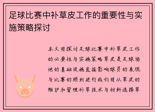 足球比赛中补草皮工作的重要性与实施策略探讨