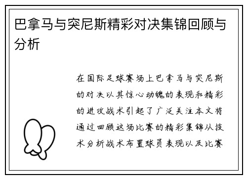 巴拿马与突尼斯精彩对决集锦回顾与分析