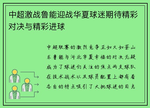 中超激战鲁能迎战华夏球迷期待精彩对决与精彩进球