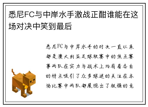 悉尼FC与中岸水手激战正酣谁能在这场对决中笑到最后