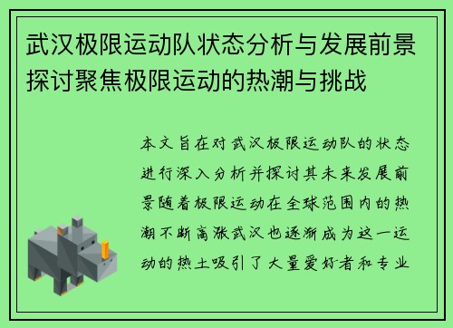 武汉极限运动队状态分析与发展前景探讨聚焦极限运动的热潮与挑战